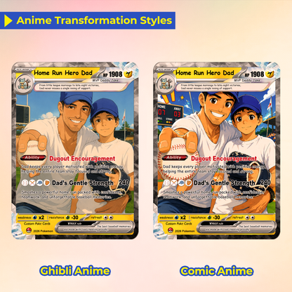 Baseball Dad Custom Pokémon Card for Father's Day - Father’s Day Personalized Pokémon Card for Sport Dad - Comic Anime Style Customizable Gift from Supporter, Wife, Son & Daughter - CPC-134