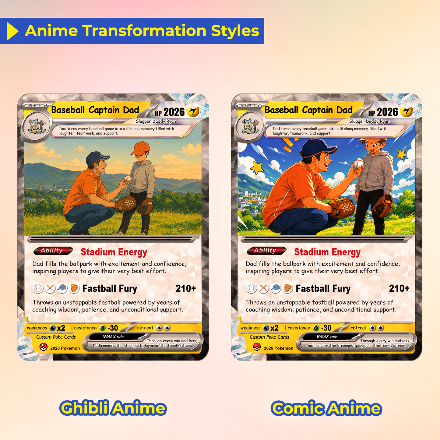 Happy Father's Day Custom Pokémon Card for Baseball Dad - Father’s Day Personalized Pokémon Card for Sport Dad - Comic Anime Customizable Gift from Supporter, Wife, Son & Daughter - CPC-135
