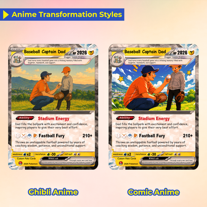 Happy Father's Day Custom Pokémon Card for Baseball Dad - Father’s Day Personalized Pokémon Card for Sport Dad - Comic Anime Customizable Gift from Supporter, Wife, Son & Daughter - CPC-135