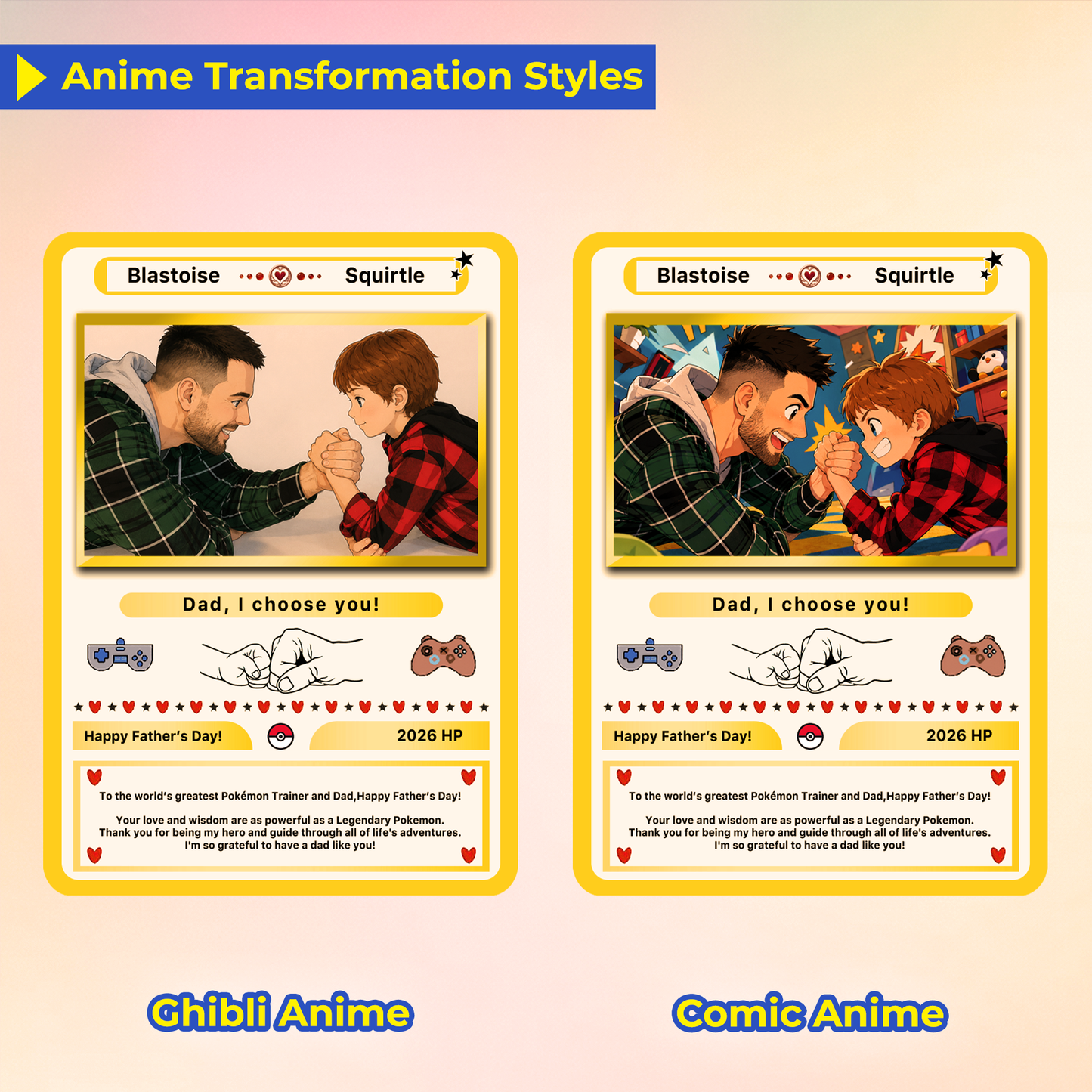 Happy Father’s Day Personalized Pokemon Card - Anime Inspired Personalized Pokémon Card for Trainer Dad - Customizable Gift from Supporter, Wife, Son & Daughter - CPC-108.B