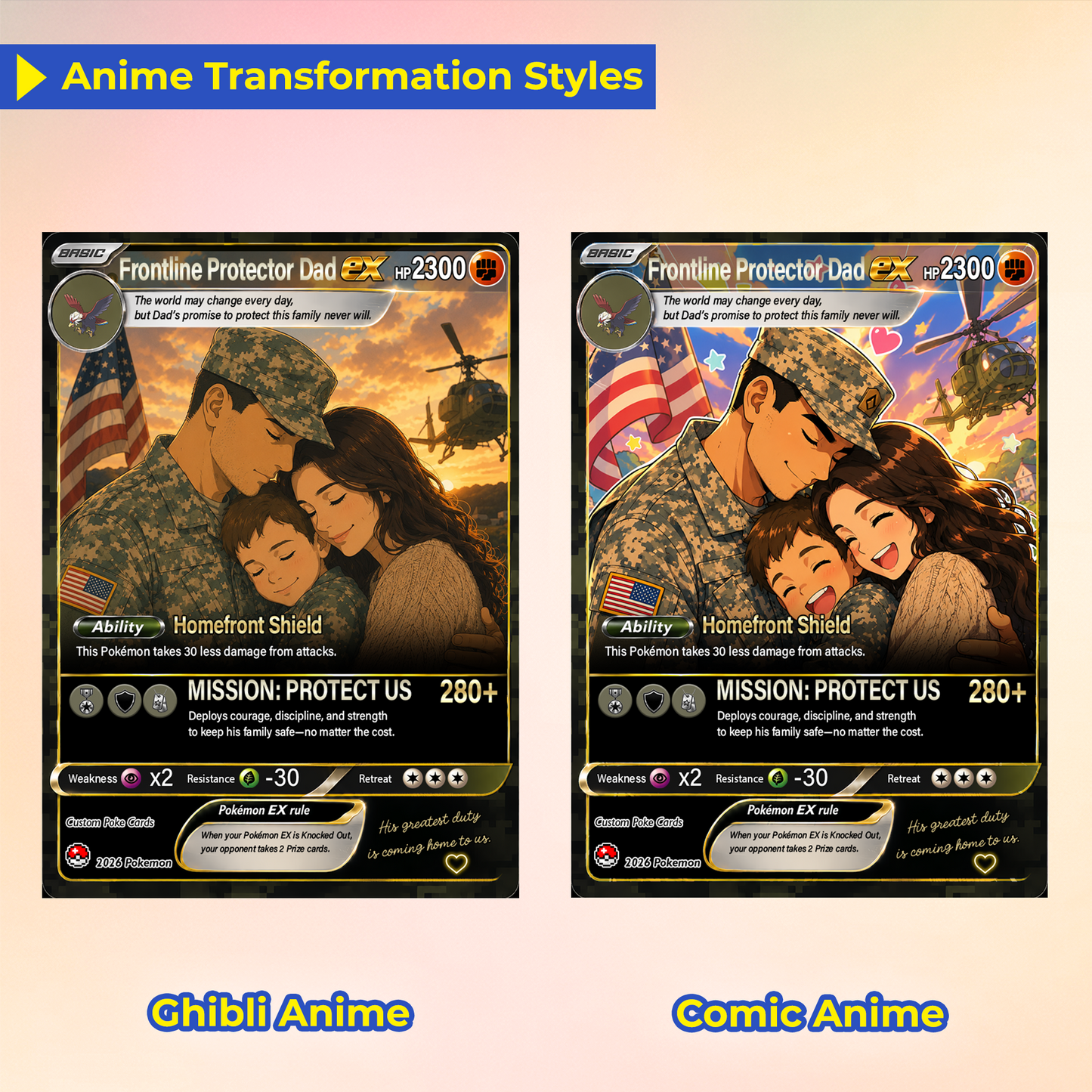 Special Edition for Military Dad Custom Pokémon Card - Father’s Day Personalized Pokémon Card for The Army Dad - Comic Anime Customizable Gift from Wife, Son & Daughter - CPC-143