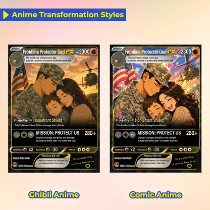 Special Edition for Military Dad Custom Pokémon Card - Father’s Day Personalized Pokémon Card for The Army Dad - Comic Anime Customizable Gift from Wife, Son & Daughter - CPC-143