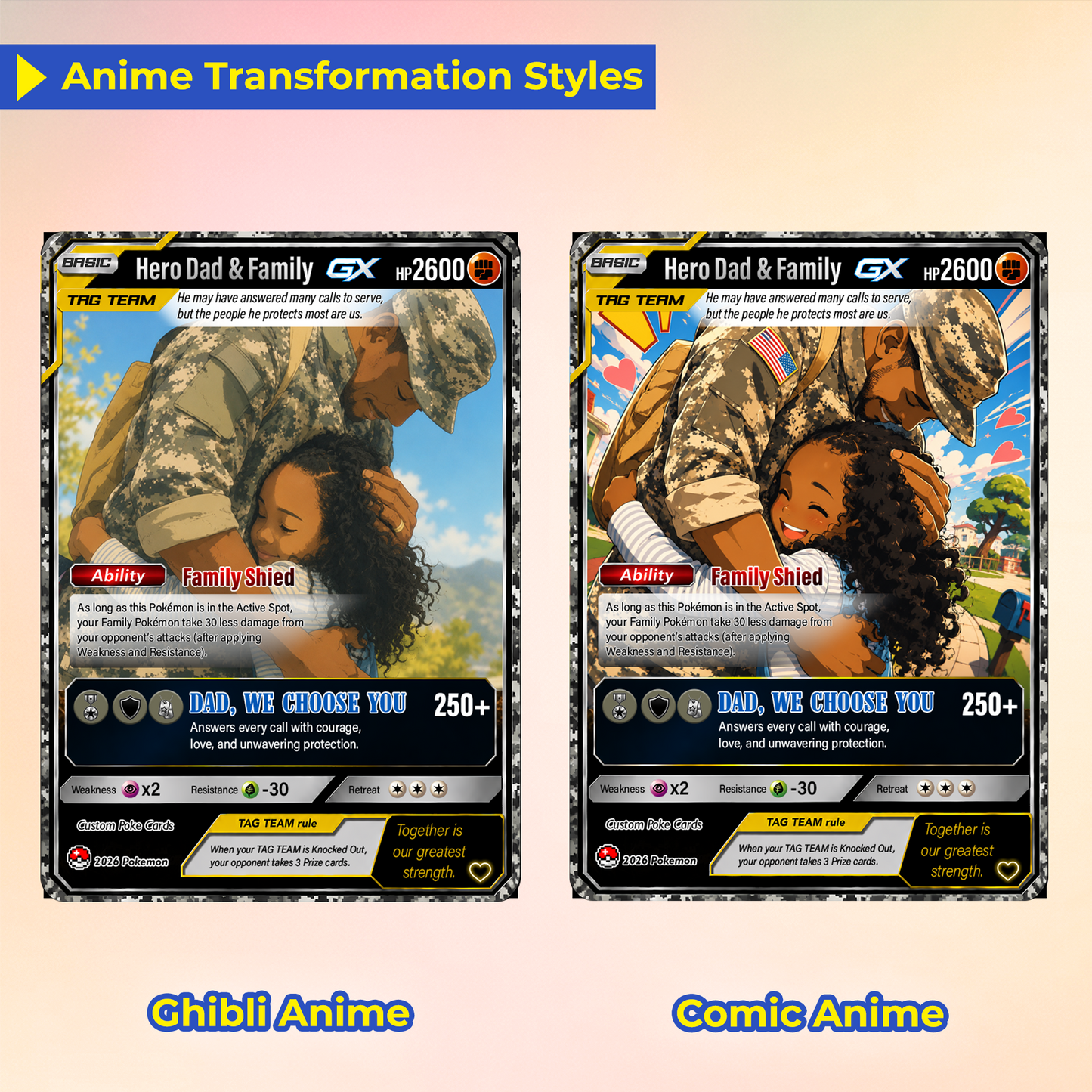 Happy Father's Day Custom Pokémon Card for Military Dad - Father’s Day Personalized Pokémon Card for The Army Dad - Trending Anime Customizable Gift from Wife, Son & Daughter - CPC-144