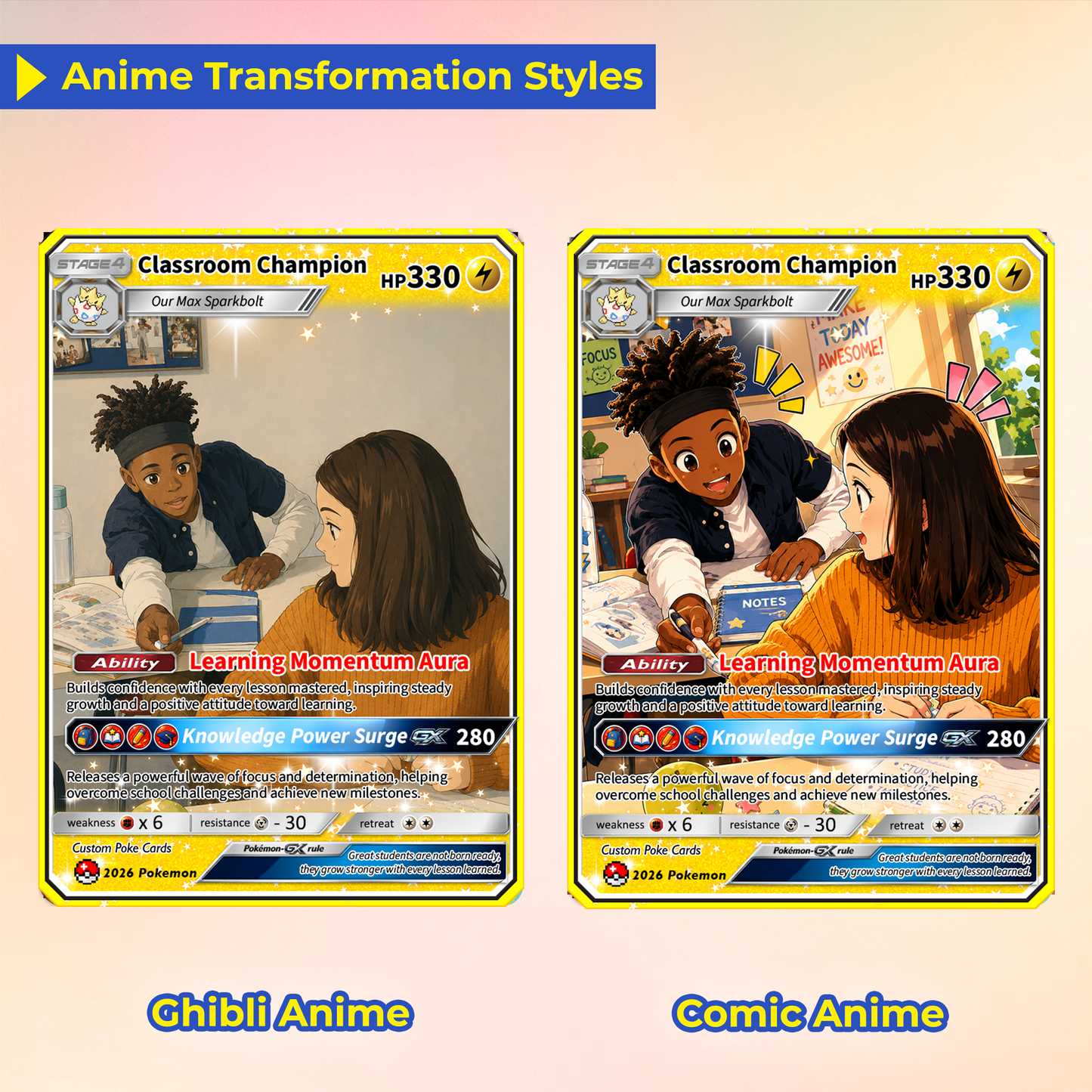 Classroom Champion Back to School Personalized Pokémon Card - Custom Pokémon Card with Anime Picture for Kids, Students - First Day of School Gift from Parents - CPC-BTS-03