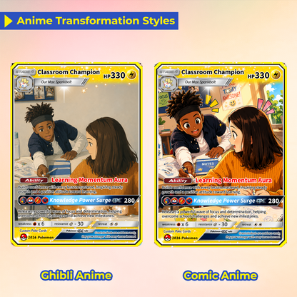 Classroom Champion Back to School Personalized Pokémon Card - Custom Pokémon Card with Anime Picture for Kids, Students - First Day of School Gift from Parents - CPC-BTS-03