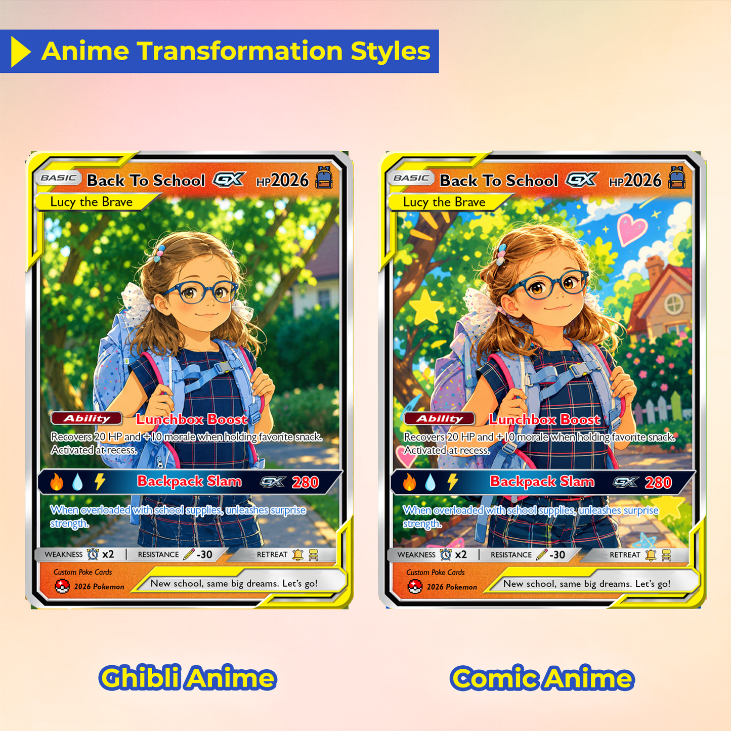 Back to School Gift for Pokémon Fans - Custom Pokémon Card with Anime Picture for Kids, Students - Personalized First Day of School Gift from Parents - CPC-147