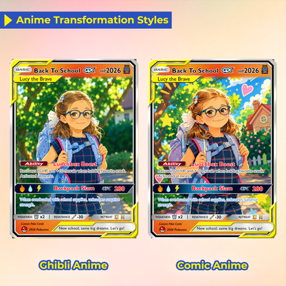 Back to School Gift for Pokémon Fans - Custom Pokémon Card with Anime Picture for Kids, Students - Personalized First Day of School Gift from Parents - CPC-147