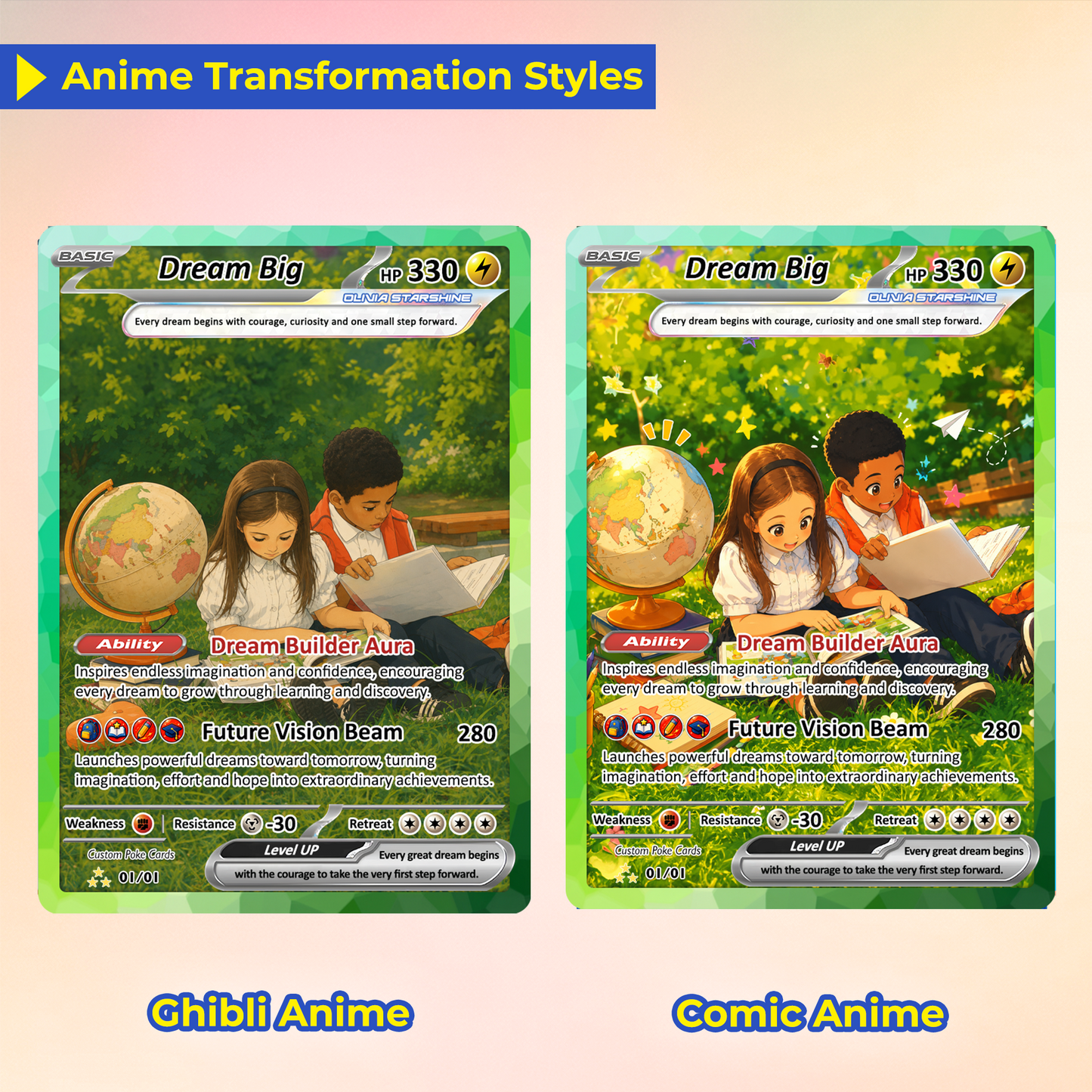 Back to School Custom Pokémon Card - Dream Big Personalized Pokémon Card with Anime Picture for Kids, Students - First Day of School Gift from Parents - CPC-BTS-20