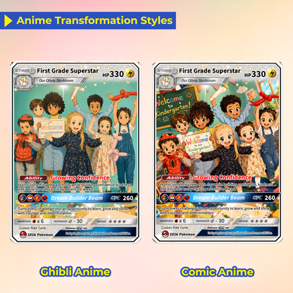 First Grade Gift from Parents, First Day of School Custom Anime Pokémon Card, Personalized Pokémon Card for Kids - Kindergarten Graduation Gift - CPC-BTS-12