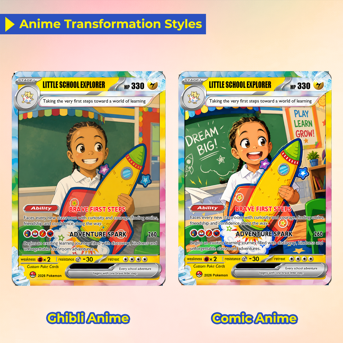 First Day of School Custom Anime Pokémon Card, Personalized Pokémon Card for Kids - Kindergarten Graduation Gift, First Grade Gift from Parents - CPC-BTS-11