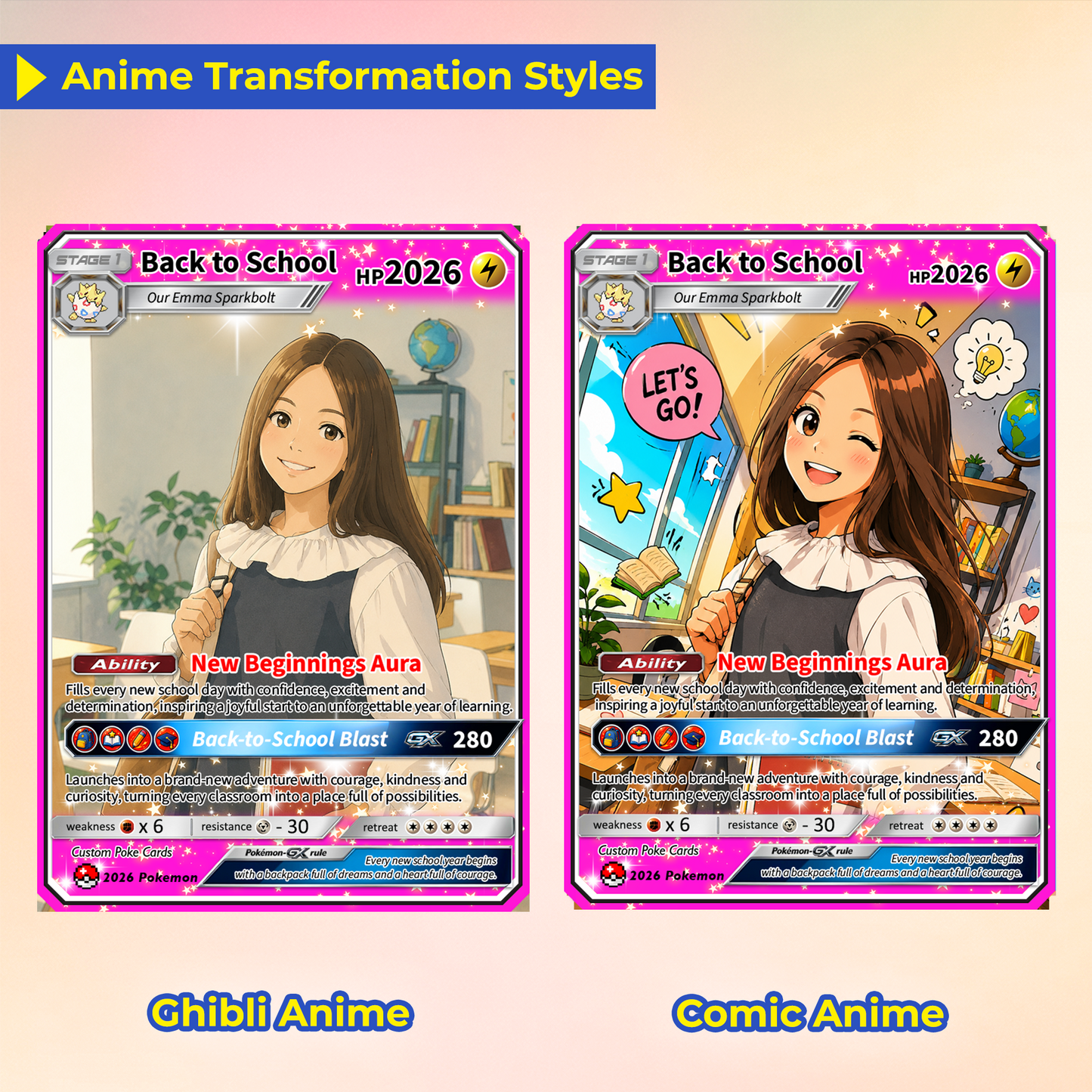 Back to School Custom Pokémon Card with Anime Picture for Kids, Students, Uniqye Gift for Pokémon Fans - Personalized First Day of School Gift from Parents - CPC-BTS-22