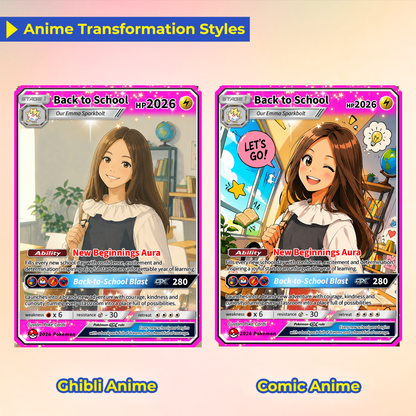 Back to School Custom Pokémon Card with Anime Picture for Kids, Students, Uniqye Gift for Pokémon Fans - Personalized First Day of School Gift from Parents - CPC-BTS-22