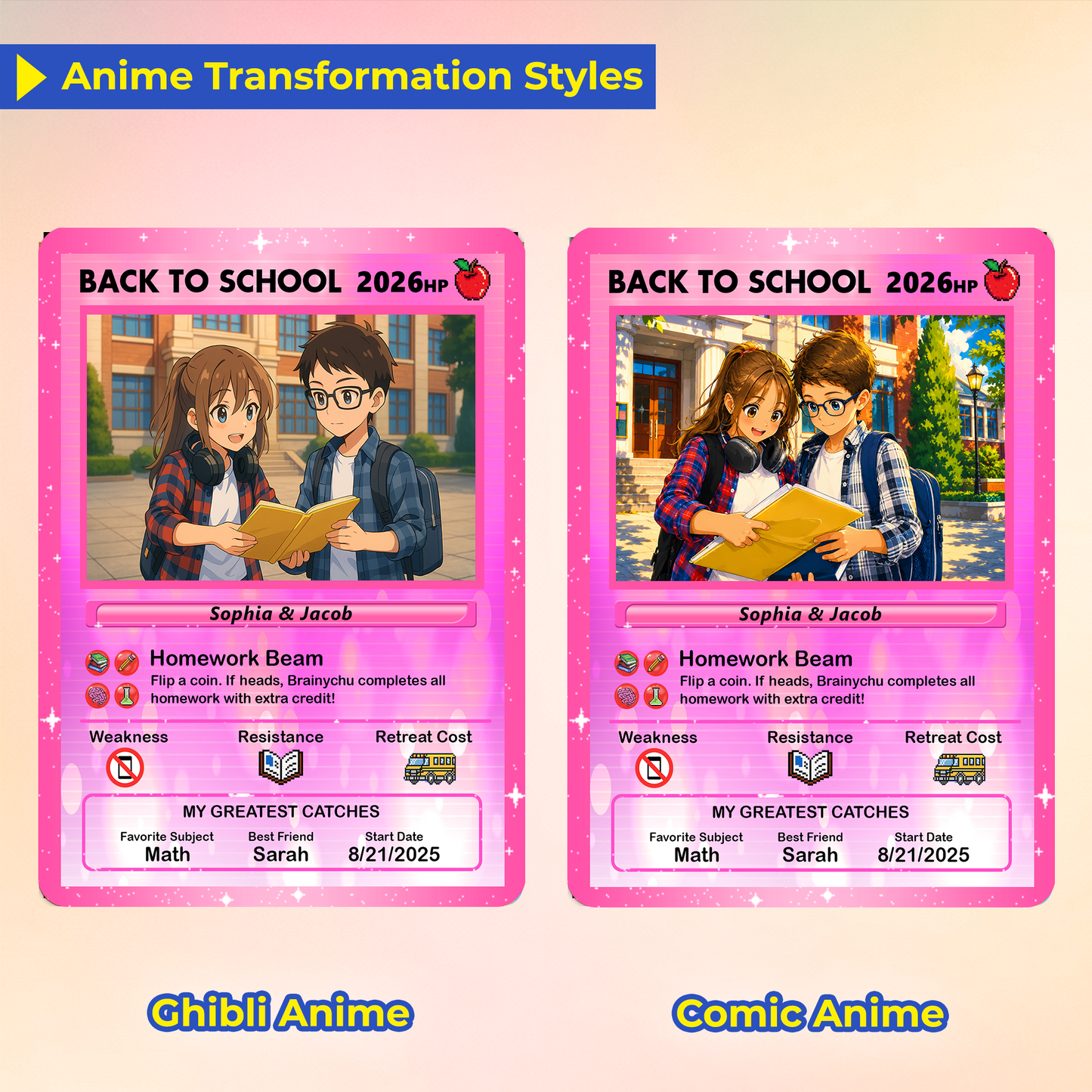 Anime Style Back to School Custom Pokemon Cards, Personalized Pokemon Card for First Day of School, Gift for Students, Son, Daughter - CPC-68
