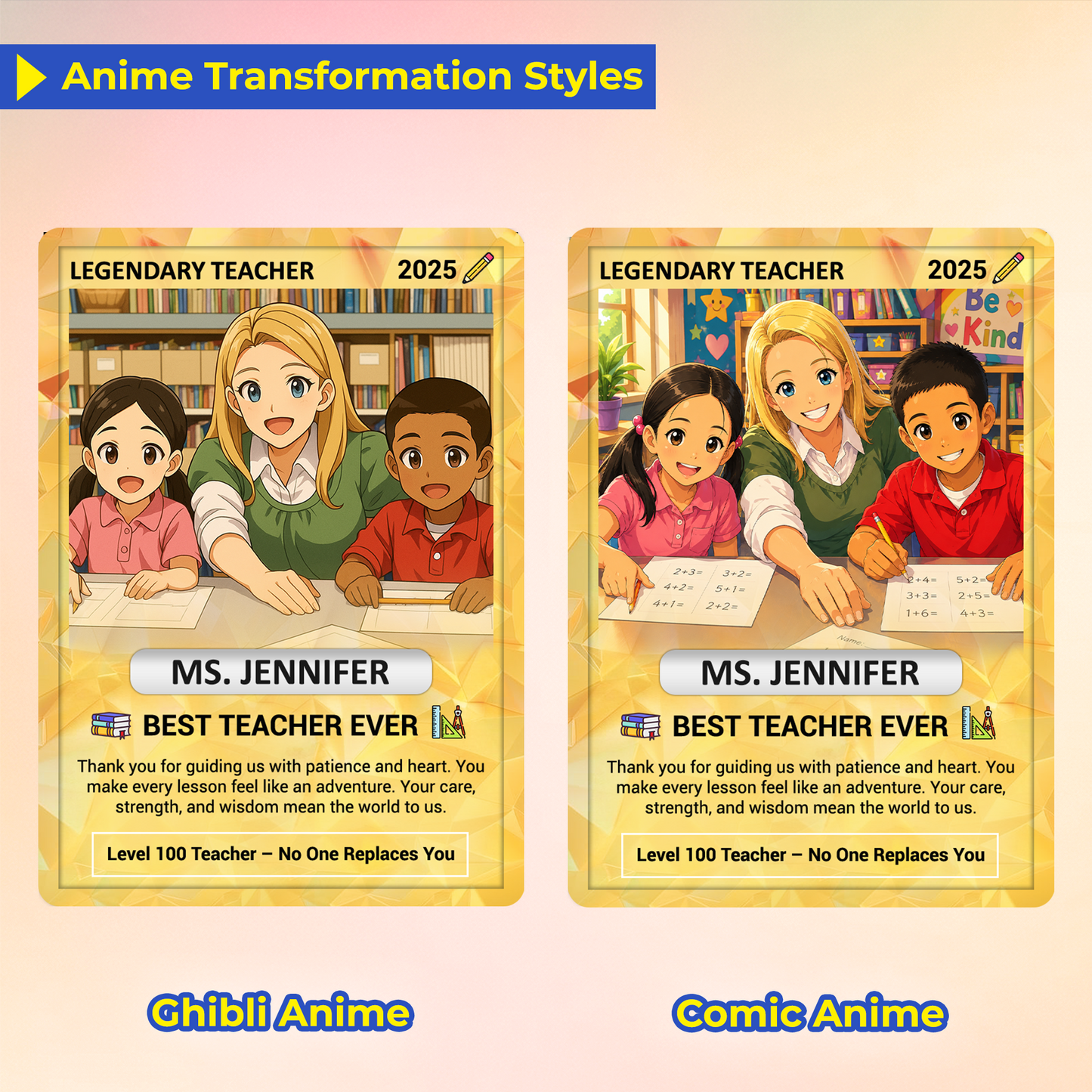 Legendary Teacher Gift Card, Custom Pokemon Cards Teacher Appreciation, Change Your Photo to Ghibli Style, Thank You Teacher Gift, Personalized Pokemon Cards - CPC-67