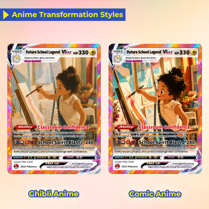 Back to School Custom Pokémon Card - Personalized Pokémon Card with Anime Picture for Kids, Students - First Day of School Gift from Parents - CPC-BTS-01