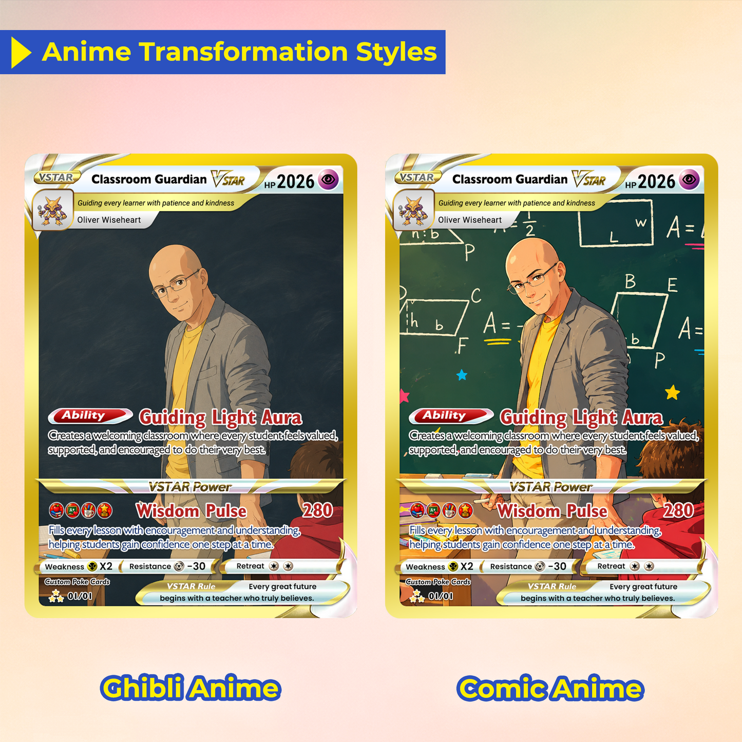 Classroom Guardian Custom Pokémon Cards, Teacher Appreciation Gift Card, Personalized Pokémon Cards, Change Your Photo to Anime Styles, Thank You Teacher Gift - CPC-BTS-09