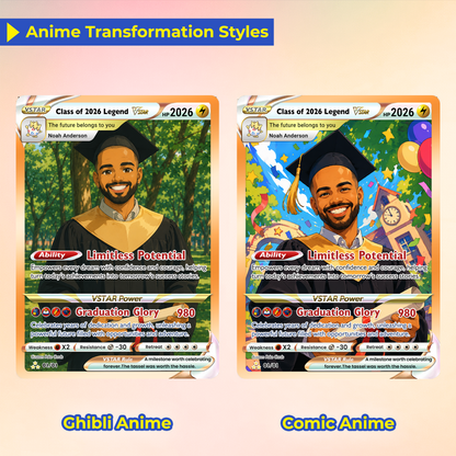 Graduation Custom Pokémon Card - Personalized Student Achievement Pokémon Card with Anime Picture for Kids, Students - Graduation Gift from Parents - CPC-BTS-06