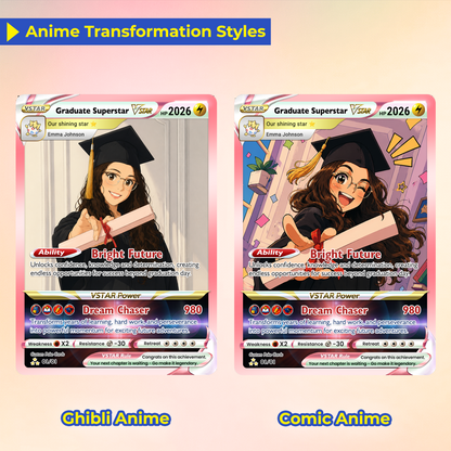 Graduate Superstar Personalized Pokémon Card - Custom Student Achievement Pokémon Card with Anime Picture for Kids, Students - Graduation Gift from Parents - CPC-BTS-05
