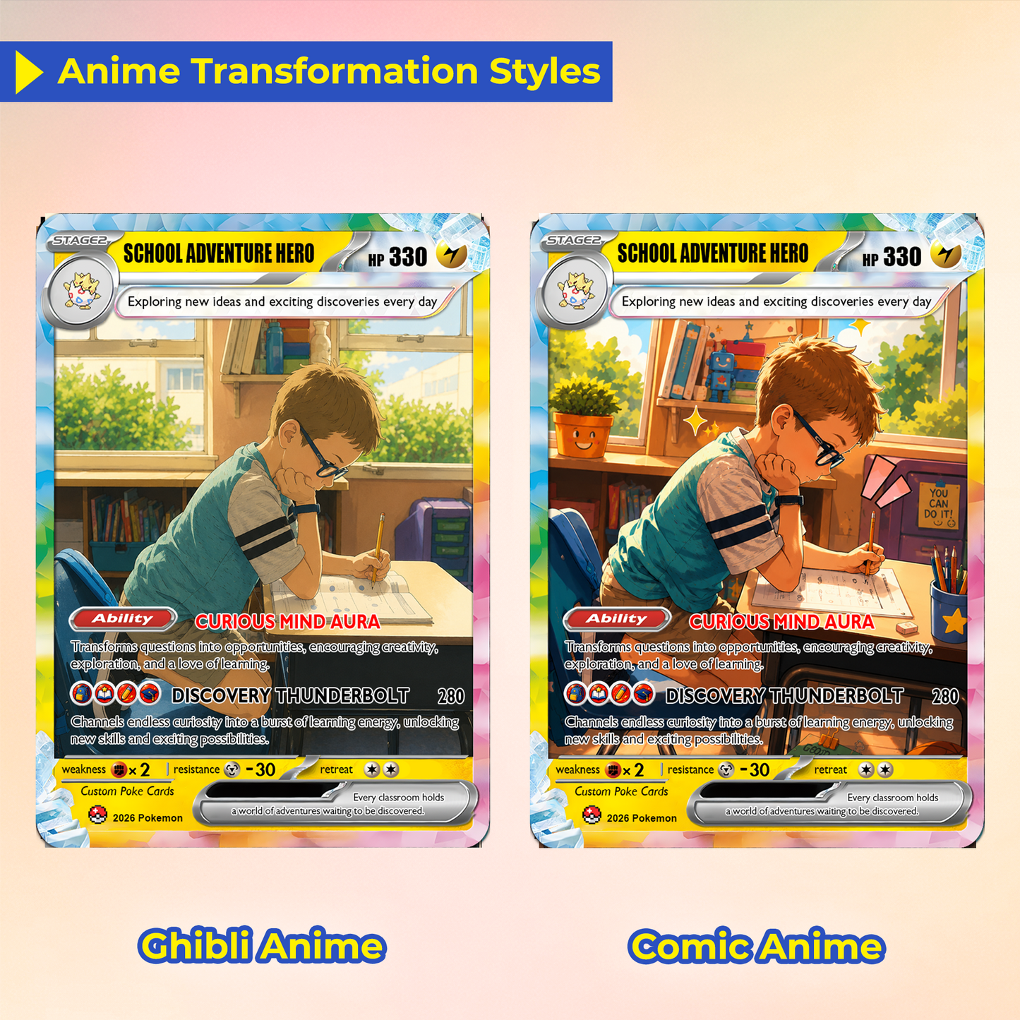 Back to School Personalized Pokémon Card - Custom Pokémon Card with Anime Picture for Kids, Students - First Day of School Gift from Parents - CPC-BTS-04