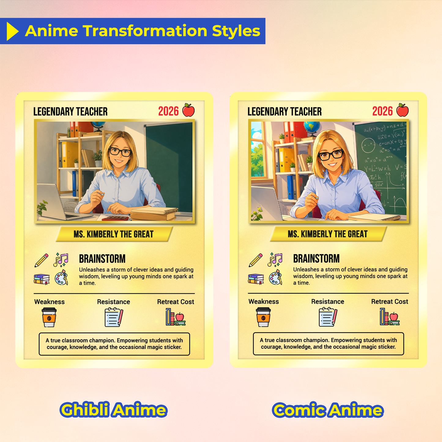 Custom Pokemon Cards Teacher Appreciation with Anime Photo, Change Your Photo to Ghibli Style, Thank You Teacher Gift from Parents & Students, Personalized Pokemon Cards - CPC-66.A