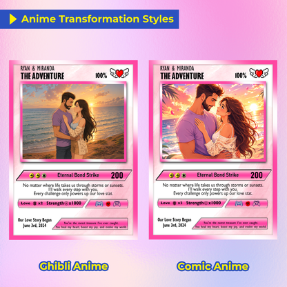 Happy Valentines Card, Custom Pokémon Cards with Anime Picture, Personalized Poke Cards Animated Style Gifts for Him and Her - CPC-72