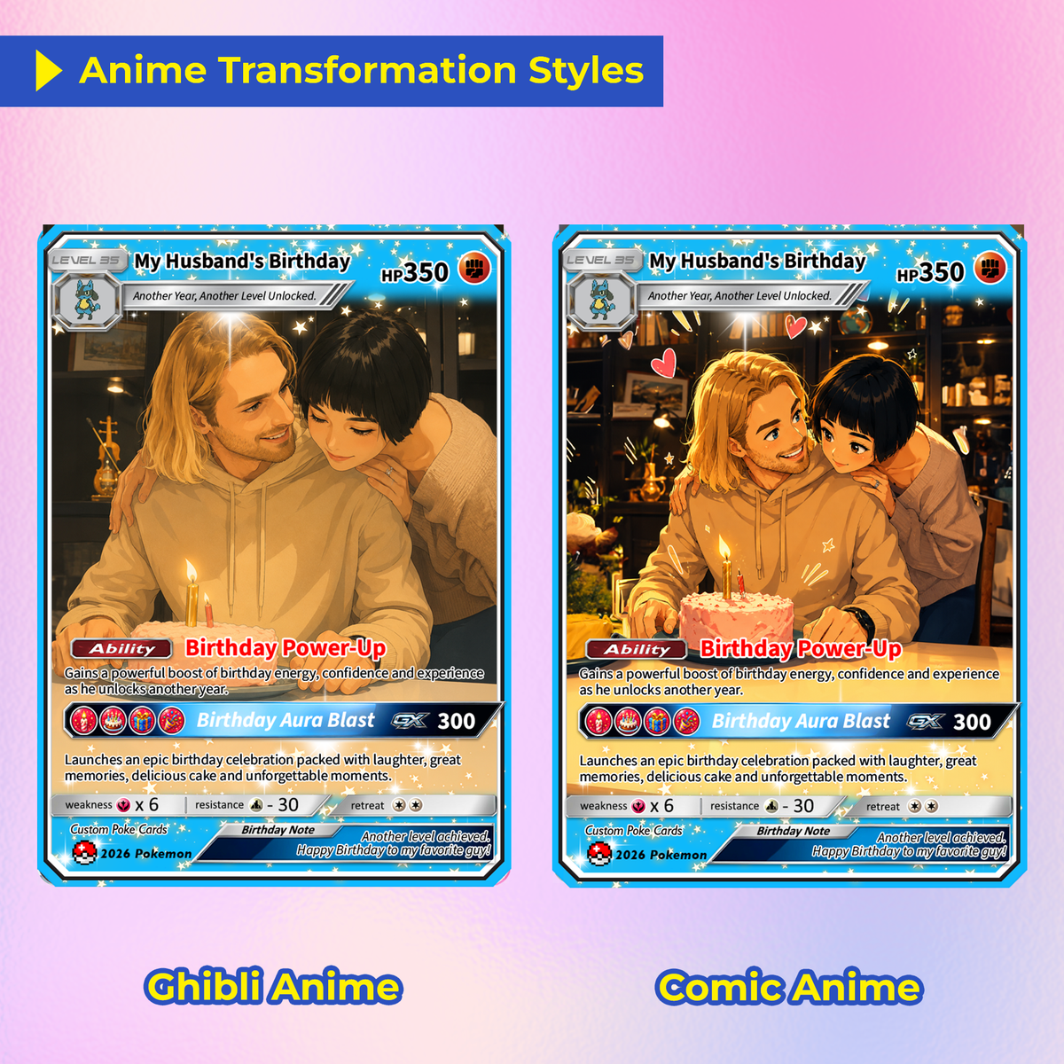 Happy Birthday Custom Pokémon Card for Him - Personalized Pokémon Card by Animated Photo - Customizable Pokémon Gift from Girlfriend, Wife for Boyfriend & Husband - CPC-DOB-07