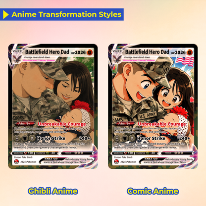 Father's Day Custom Pokémon Card for Military Dad - Father’s Day Personalized Pokémon Card for The Army Dad - Comic Anime Customizable Gift from Wife, Son & Daughter - CPC-140