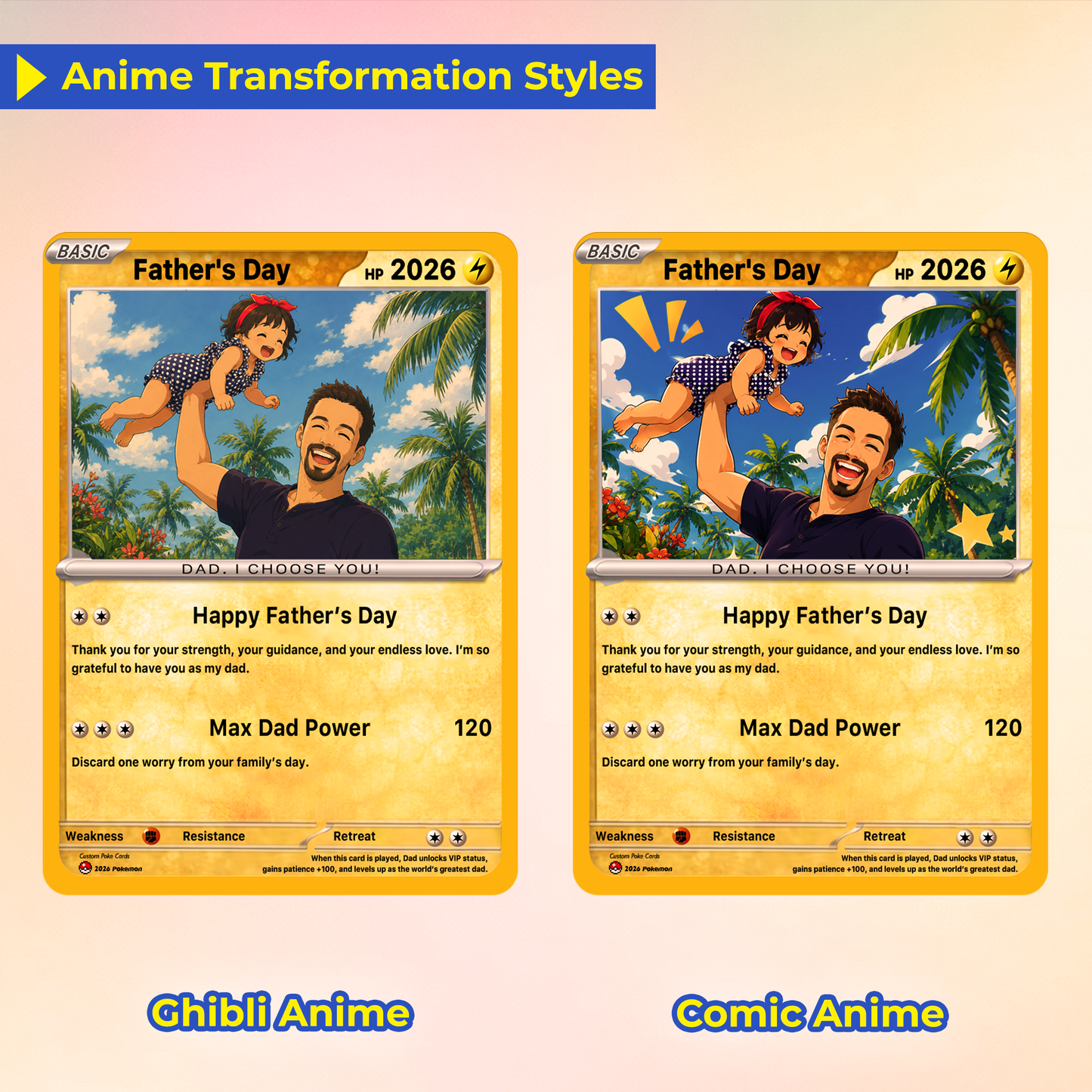 Funny Father’s Day Personalized Pokémon Card - Custom Pokémon Card for Trainer Dad - Comic Anime Style Customizable Gift from Supporter, Wife, Son & Daughter - CPC-111.B