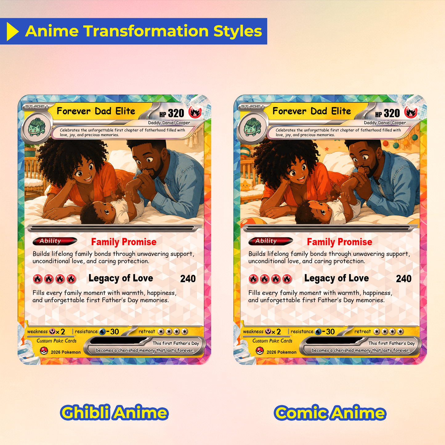 Custom Pokémon Card for First Father’s Day - Comic Anime Style Personalized Pokémon Card for New Dads - Perfect Gift for First-Time Dads- CPC-128