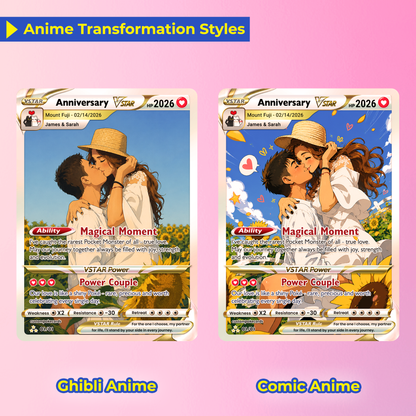 Anime Transformation Custom Pokemon Card - Personalized Poke Card for Couples - Holographic Effect Available - CPC-30.A
