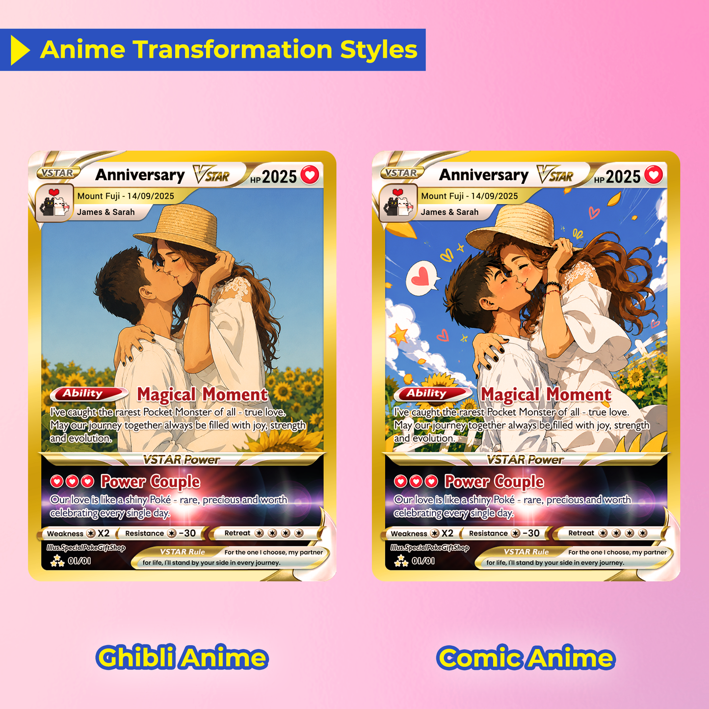 Anime Transformation Custom Pokemon Card - Personalized Poke Card for Couples - Holographic Effect Available - CPC-30.B