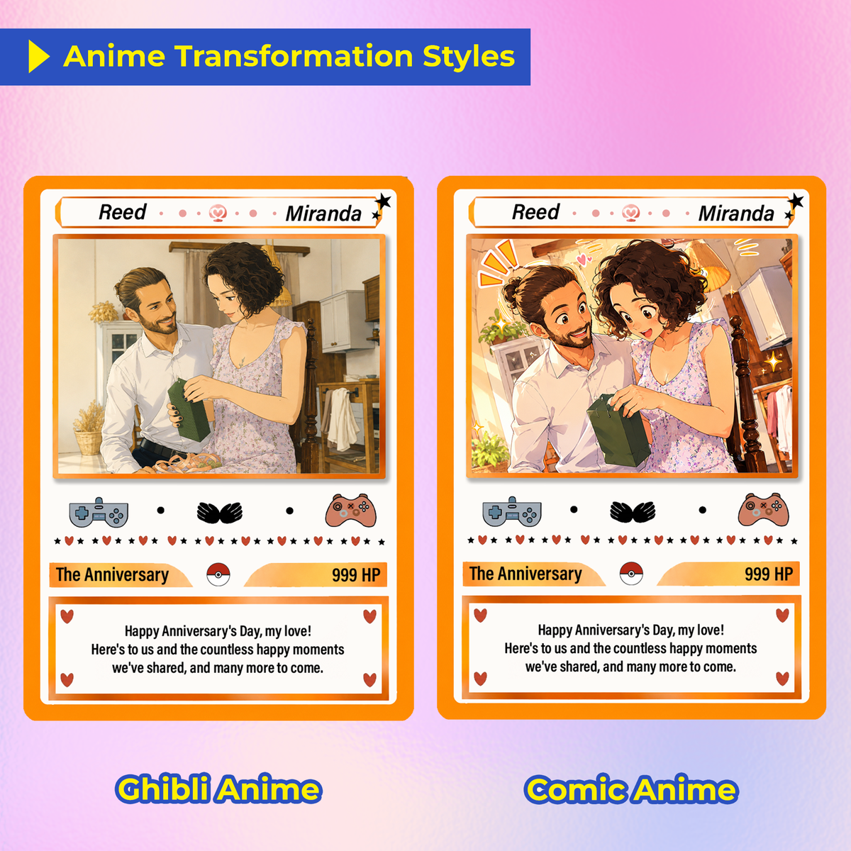 Custom Pokémon Cards with Anime Picture, Personalized Poke Cards Animated Style Gifts for Him and Her - CPC-153.B