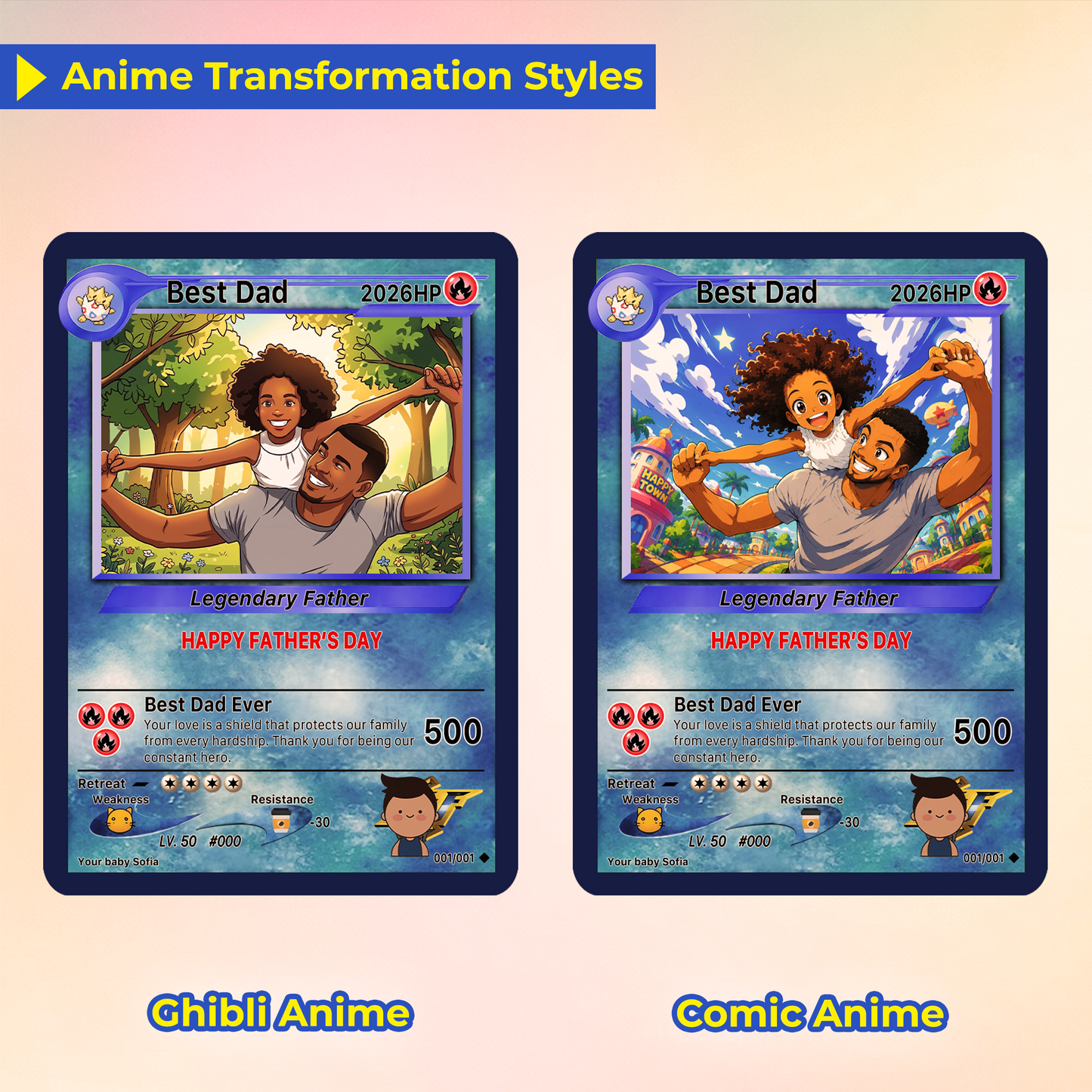 Happy Father's Day Custom Pokémon Card - Anime Styles Personalized Pokémon Card for Dad - Perfect Classic Pokémon Card from Wife & Kids - CPC-110