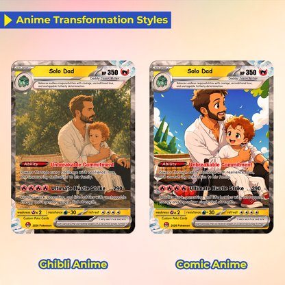 Single Dad Custom Pokémon Card for Father's Day - Comic Anime Style Personalized Pokémon Card for Solo Father - Perfect Gift from Kids & Friends - CPC-130