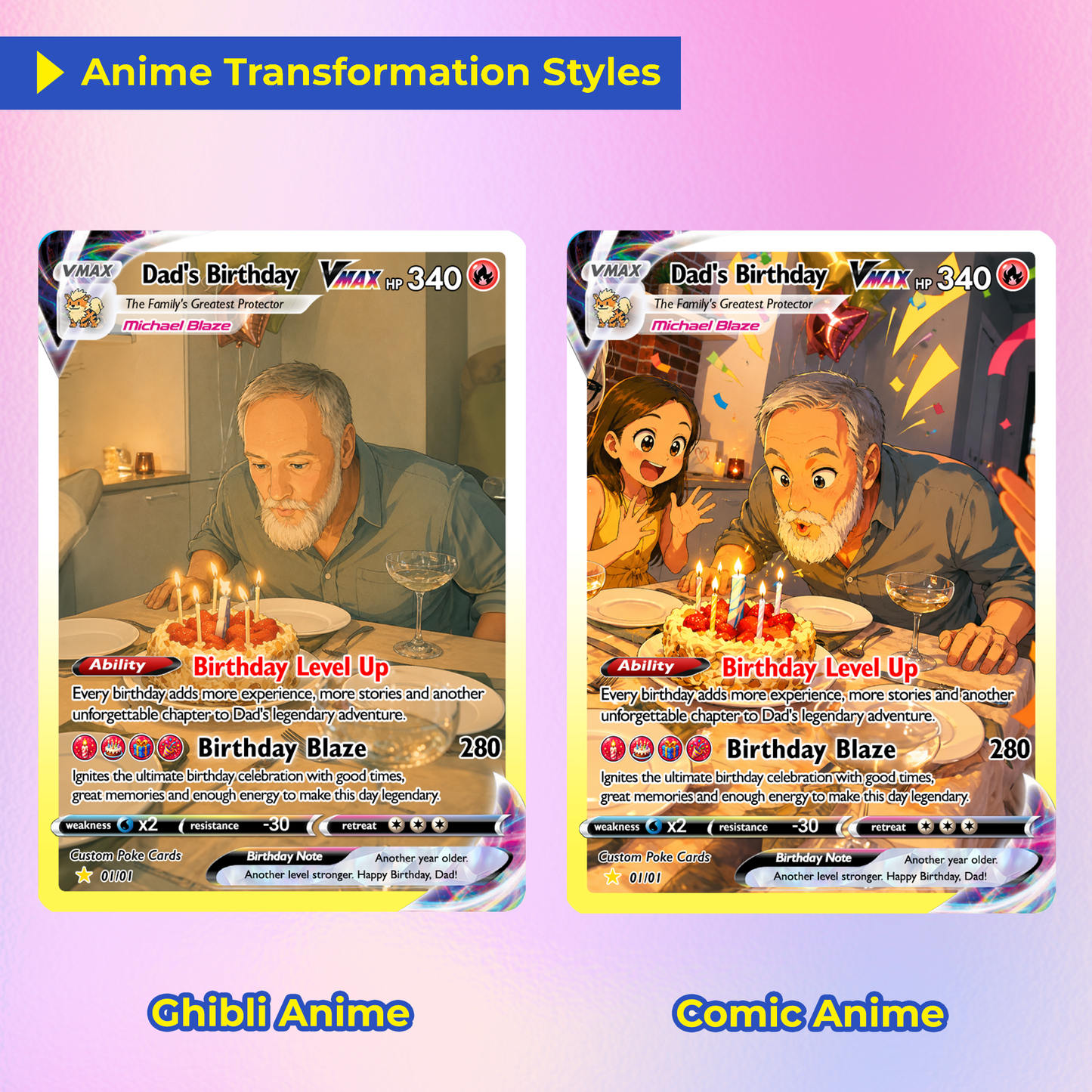 Happy Birthday Custom Pokémon Card for Dad - Personalized Pokémon Card by Animated Photo - Customizable Pokémon Gift from Kids, Wife for Dad & Husband - CPC-DOB-05