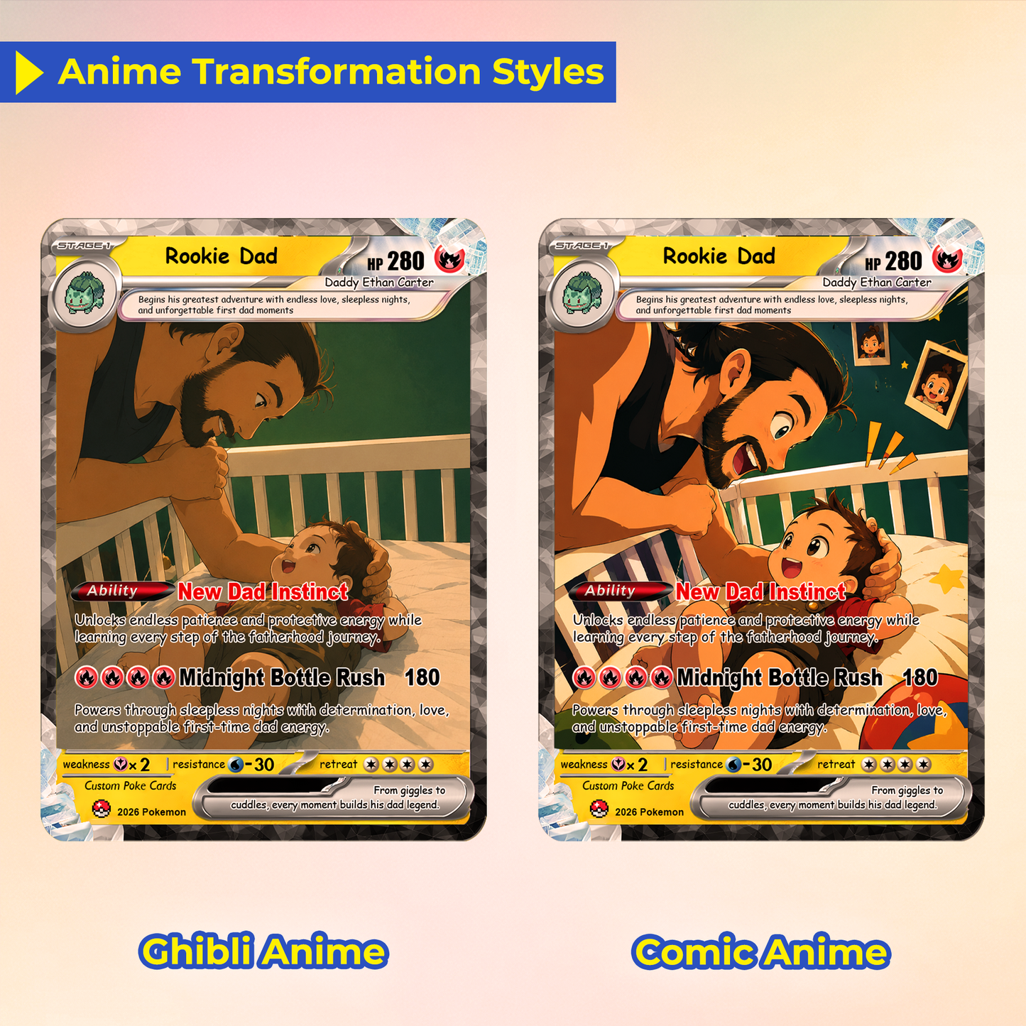 First-Time Dads Custom Pokémon Card - Comic Anime Style Personalized Pokémon Card for First Father’s Day - Perfect Gift for New Dads - CPC-126