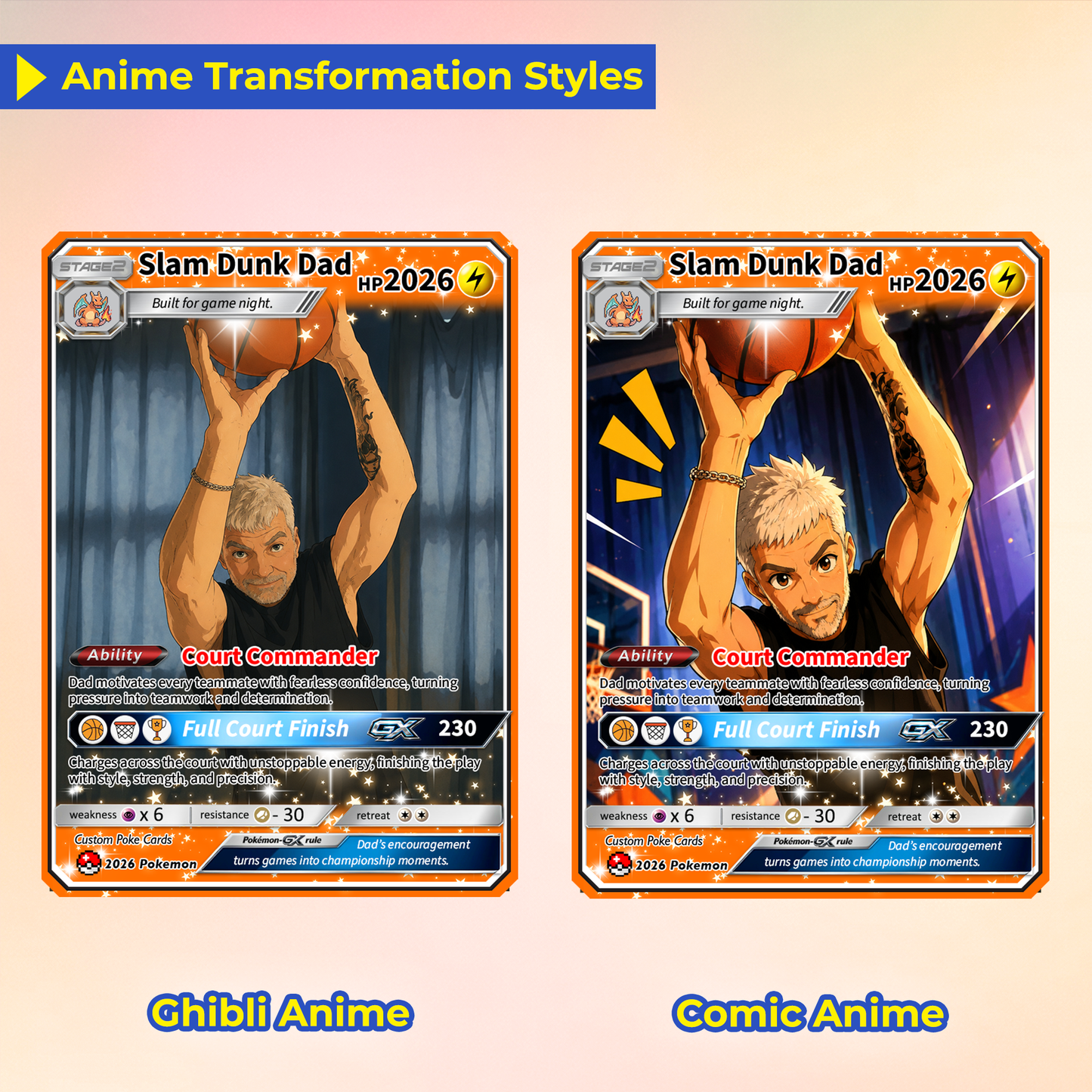 Happy Father's Day Custom Pokémon Card for Basketball Dad - Father’s Day Personalized Pokémon Card for Sport Dad - Comic Anime Customizable Gift from Supporter, Wife, Son & Daughter - CPC-136