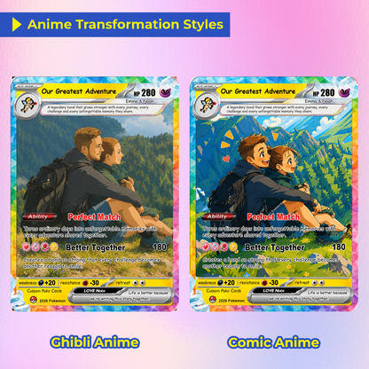 Custom Pokémon Cards with Animated Picture, Personalized Poke Cards by Ghibli & Comic Anime Style, Customizable Pokémon Gift for Him and Her - CPC-151