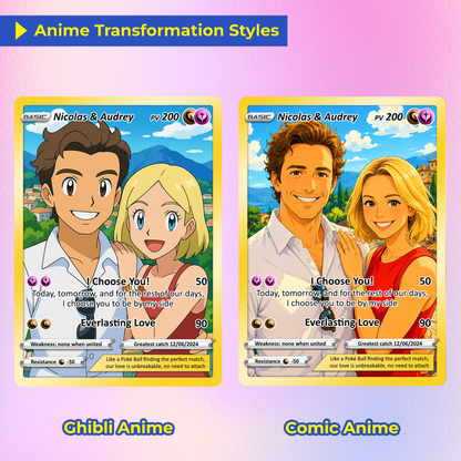 Customizable Pokemon Card - Personalized Anime-Inspired Pokemon Card for Couples - Holographic Effect Available - CPC-28