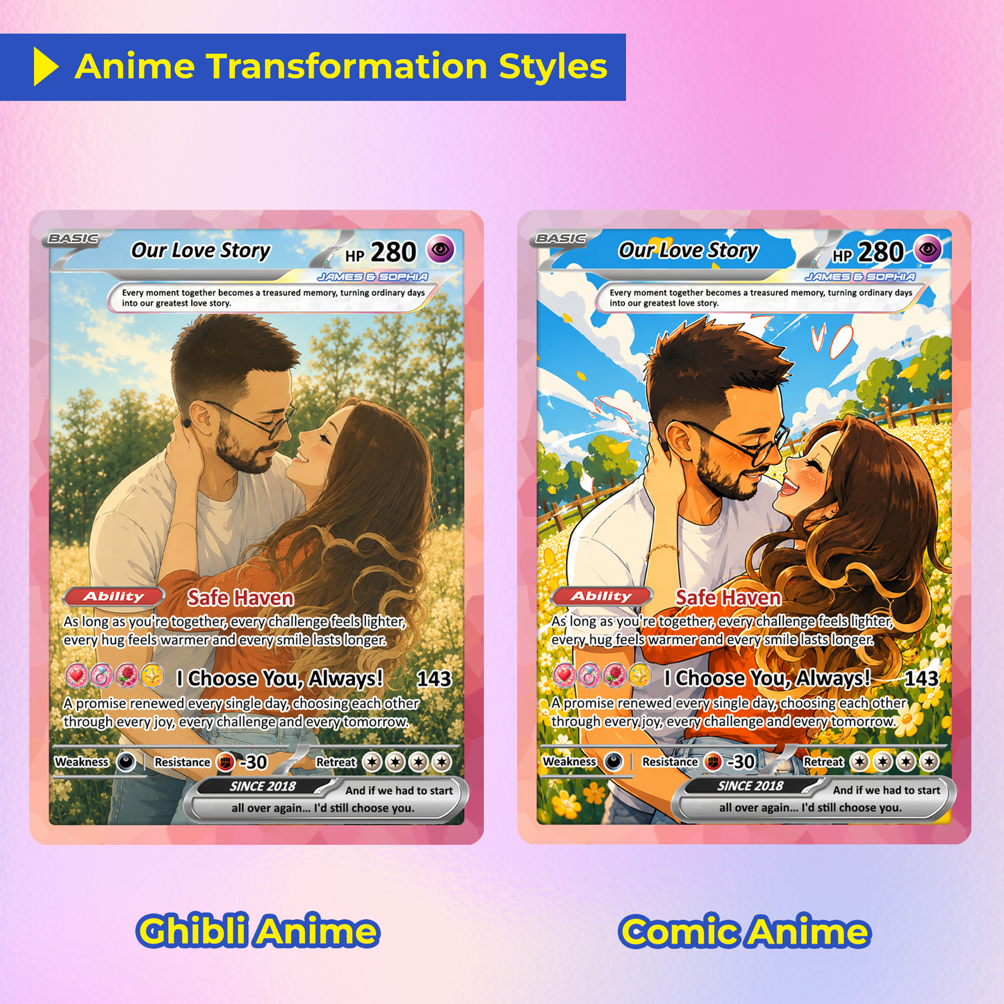 Custom Pokémon Cards with Anime Picture, Personalized Poke Cards Animated Style Gifts for Him and Her - CPC-148