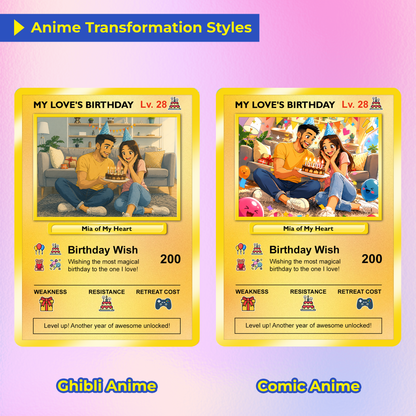 Birthday Custom Pokémon Card for Couples, Pixel Characters Personalized Pokémon Card, Customizable Pokémon Cards for Birthday - CPC-14.A