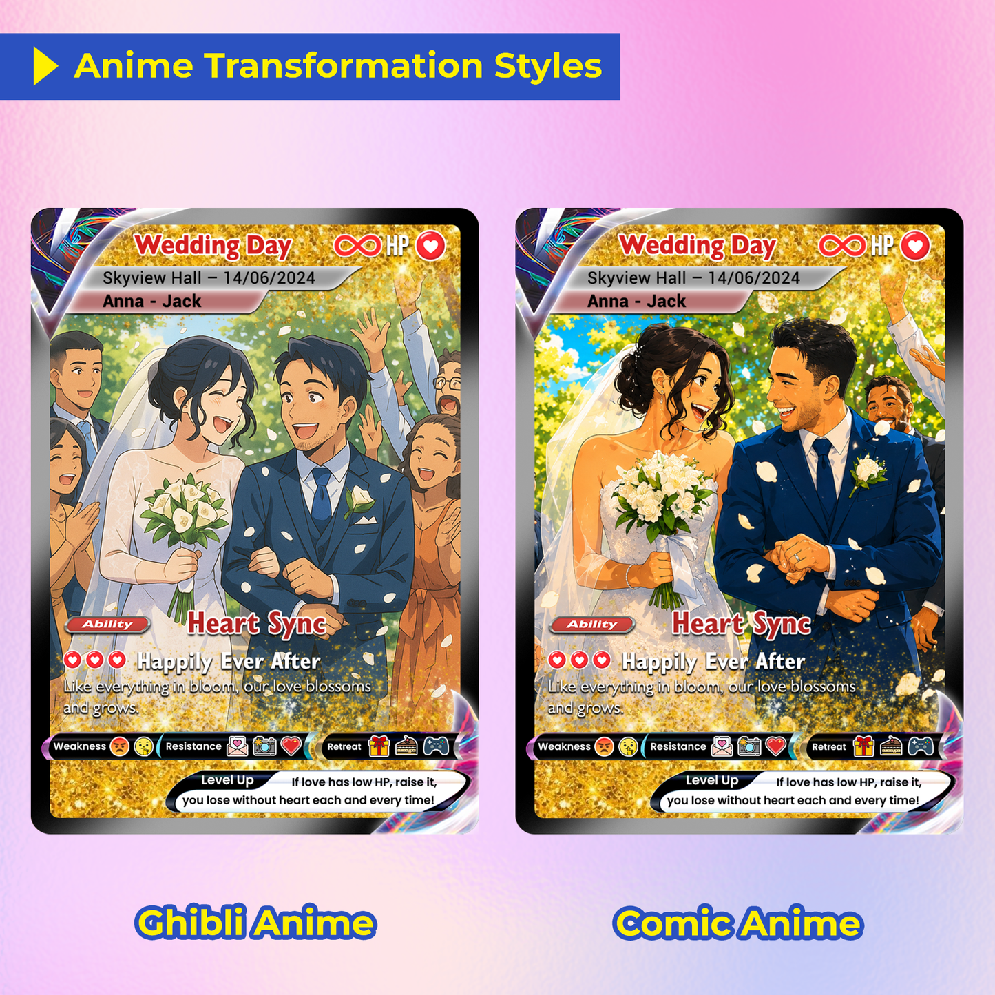 Personalized Pokémon Card with Wedding Day & Location, Anime Style Custom Pokémon Cards - CPC-05