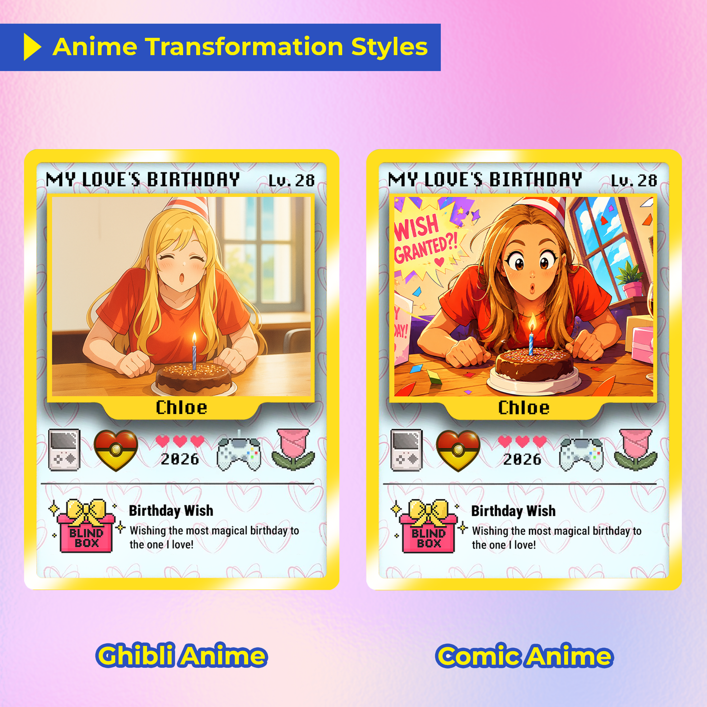 Birthday Custom Pokemon Card for Couples, Anime Transformation Personalized Pokemon Card, Customizable Pokemon Cards for Birthday - CPC-12