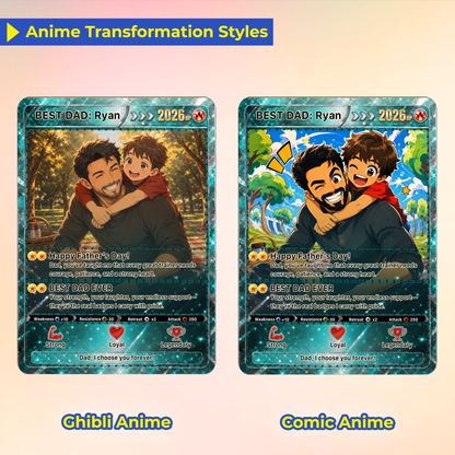 Happy Father's Day Custom Pokémon Card - Anime Styles Personalized Pokémon Card for Dad - Perfect Classic Pokémon Card from Wife & Kids - CPC-112
