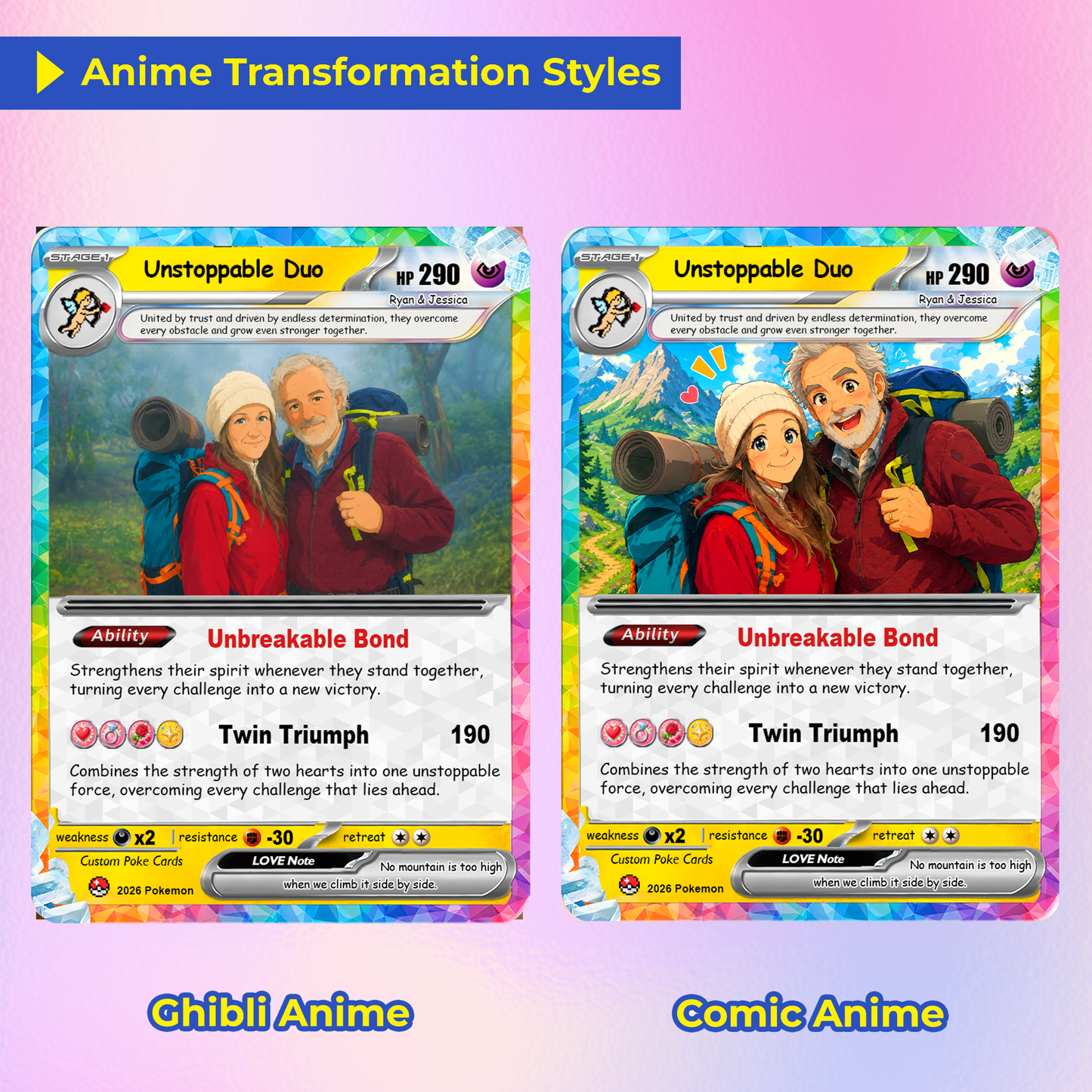 Personalized Poke Cards by Ghibli & Comic Anime Style, Custom Pokémon Cards with Animated Picture, Customizable Pokémon Gift for Him and Her - CPC-152