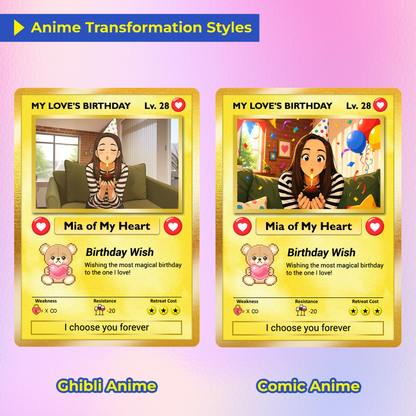 Anime Transformation Personalized Pokemon Card, Birthday Custom Pokemon Card for Couples, Customizable Pokemon Cards for Birthday - CPC-44