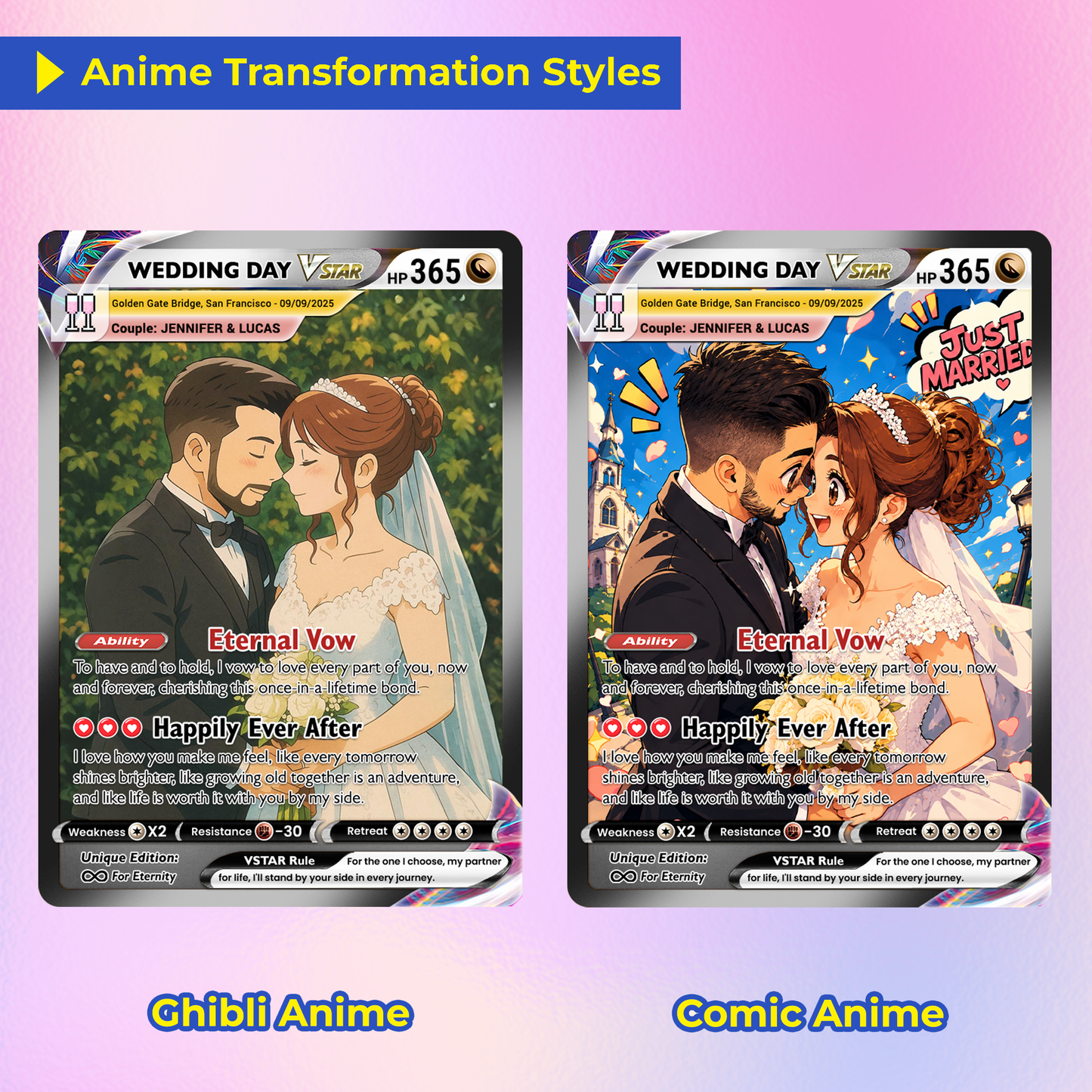 Personalized Pokemon Card with for Couples with Ghibli Style - Custom Couple Pokemon Card for Him Her - Deep Custom Names, Date, Location, Sprites & Custom Card Stats - CPC-34