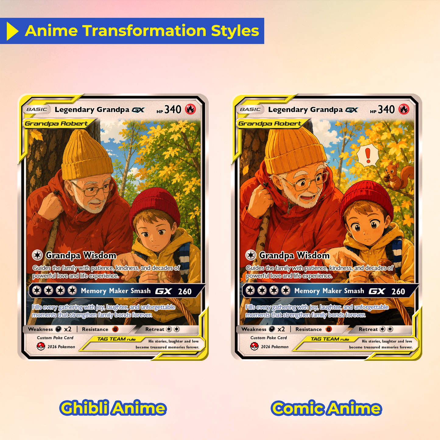 Legendary Grandpa Custom Pokémon Card for 2026 Father's Day - Anime Styles Personalized Pokémon Card for Grandpa - Perfect Classic Pokémon Card from Sons, Daughters & Grandkids - CPC-129