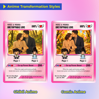 Custom Pokemon Card with Trendy Anime Transformation Styles  - Personalized Poke Card for Couples - Animated Gift for Lovers - CPC-22.A
