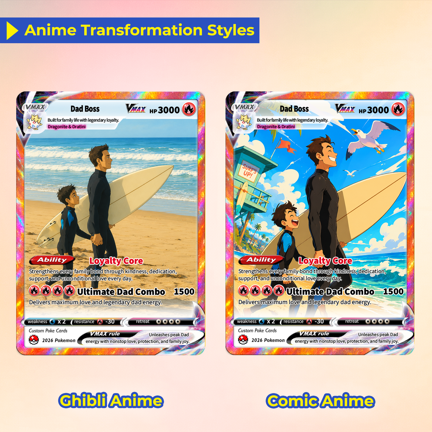 Perfect Gift from Wife & Kids - Happy Father's Day Custom Pokémon Card - Comic Anime Style Personalized Pokémon Card for Dad - Perfect Gift from Wife & Kids - CPC-125